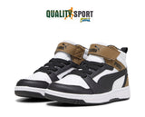 Puma Rebound Mid Bianco Nero Fango Scarpe Bambino Sportive Sneakers 393832 08