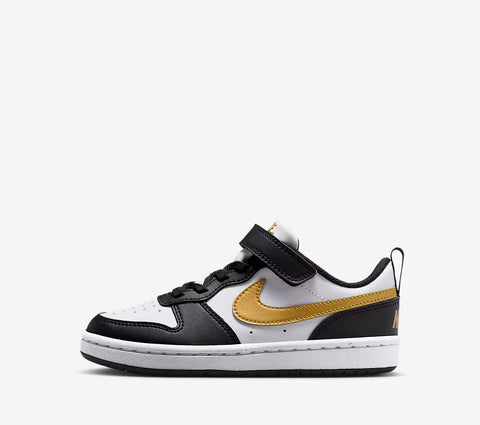 Nike Court Borough Nero Bianco Oro Scarpe Bambino Sportive Sneakers DV5457 008