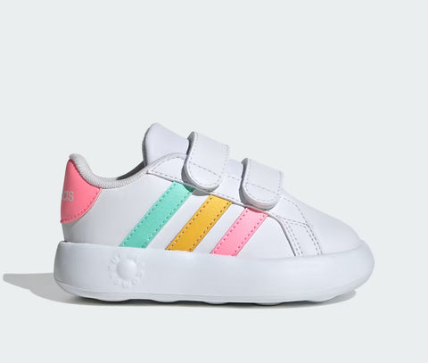 Adidas Grand Court 2 Bianco Rosa Giallo Verde Scarpe Infant Bambina Sportive Sneakers IE1371