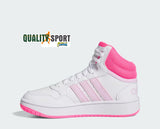 Adidas Hoops 3.0 Mid Bianco Rosa Fucsia Scarpe Shoes Bambina Sportive Sneakers IF2722