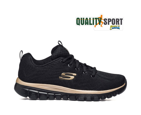 Skechers Get Connected Nero Oro Scarpe Shoes Donna Sportive Palestra 12615 BKRG